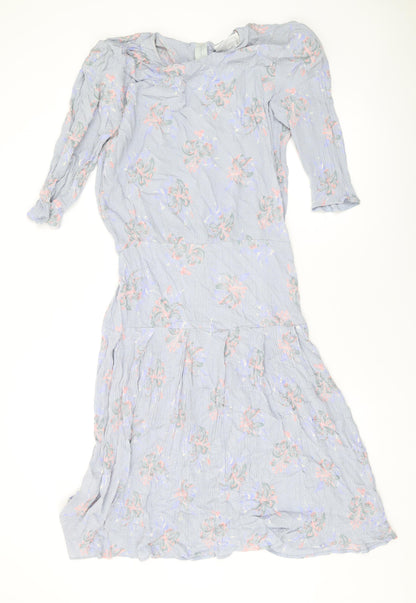 Something Special Womens Blue Floral Viscose A-Line Size 16 Round Neck Zip