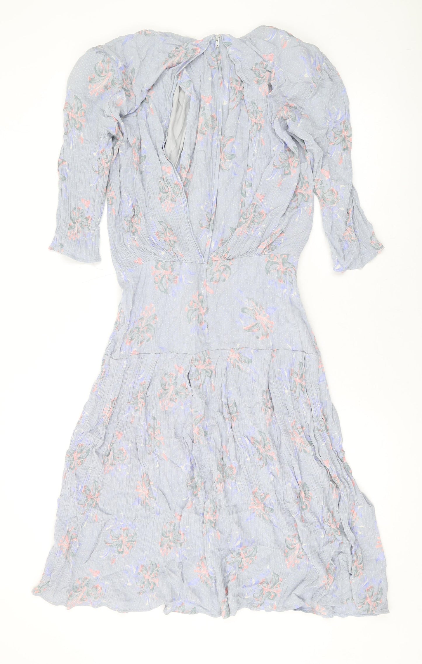 Something Special Womens Blue Floral Viscose A-Line Size 16 Round Neck Zip