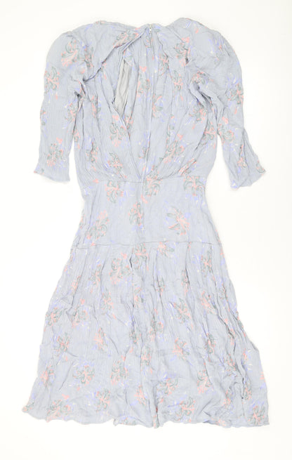 Something Special Womens Blue Floral Viscose A-Line Size 16 Round Neck Zip