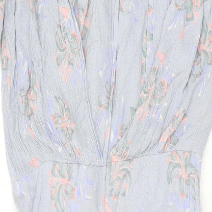 Something Special Womens Blue Floral Viscose A-Line Size 16 Round Neck Zip