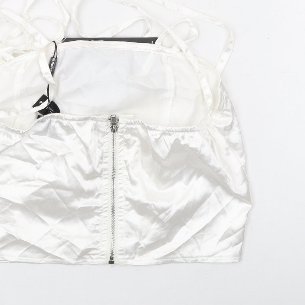 Womens UK Size 4 PRETTYLITTLETHING White Cropped Tank