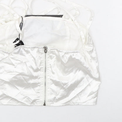 Womens UK Size 4 PRETTYLITTLETHING White Cropped Tank