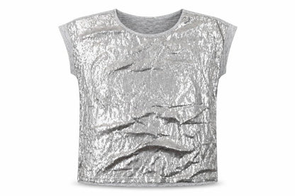 Oasis Womens Grey Polyester Basic T-Shirt Size L Round Neck - Sequins