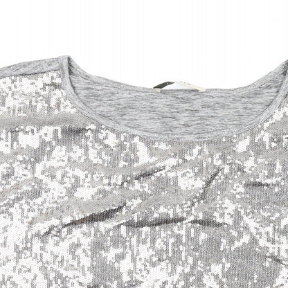 Oasis Womens Grey Polyester Basic T-Shirt Size L Round Neck - Sequins