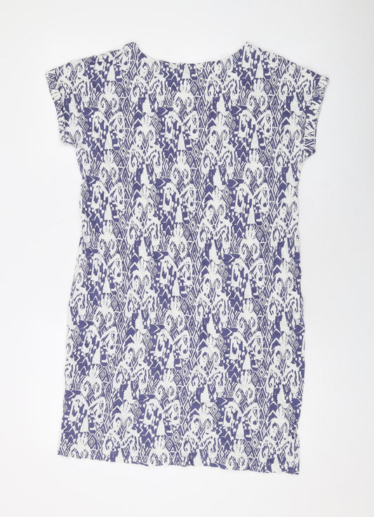 NEXT Womens Blue Floral Cotton T-Shirt Dress Size 12 Round Neck Pullover