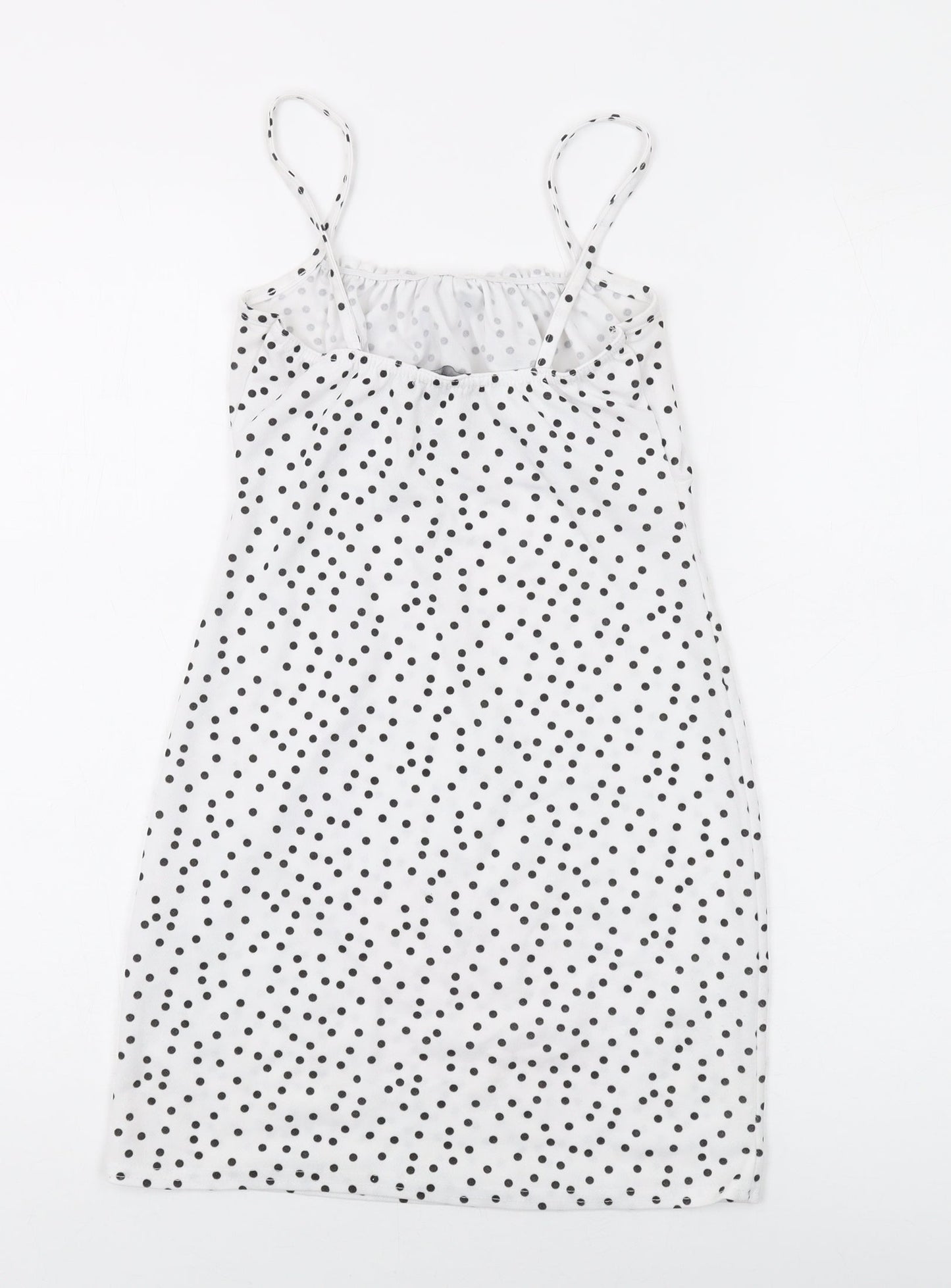 PRETTYLITTLETHING Womens White Polka Dot Polyester Mini Size 8 Square Neck Pullover