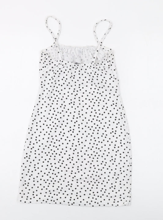 PRETTYLITTLETHING Womens White Polka Dot Polyester Mini Size 8 Square Neck Pullover