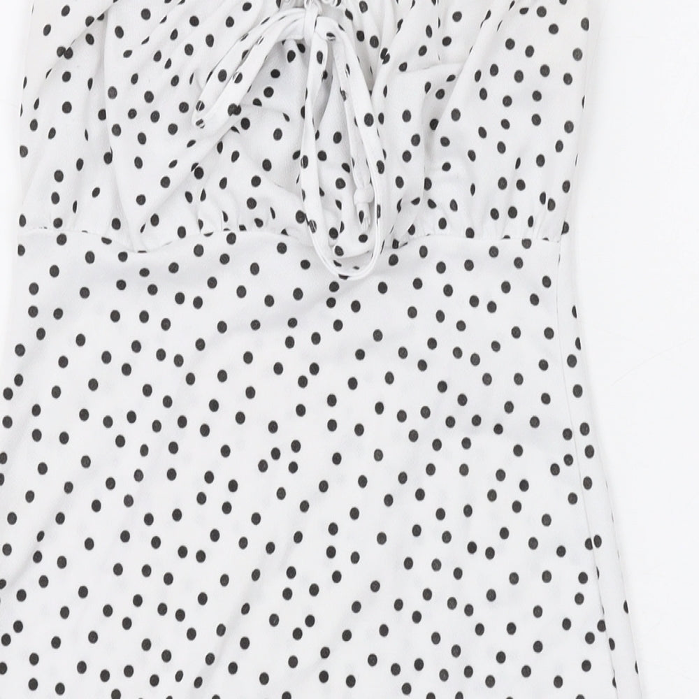 PRETTYLITTLETHING Womens White Polka Dot Polyester Mini Size 8 Square Neck Pullover