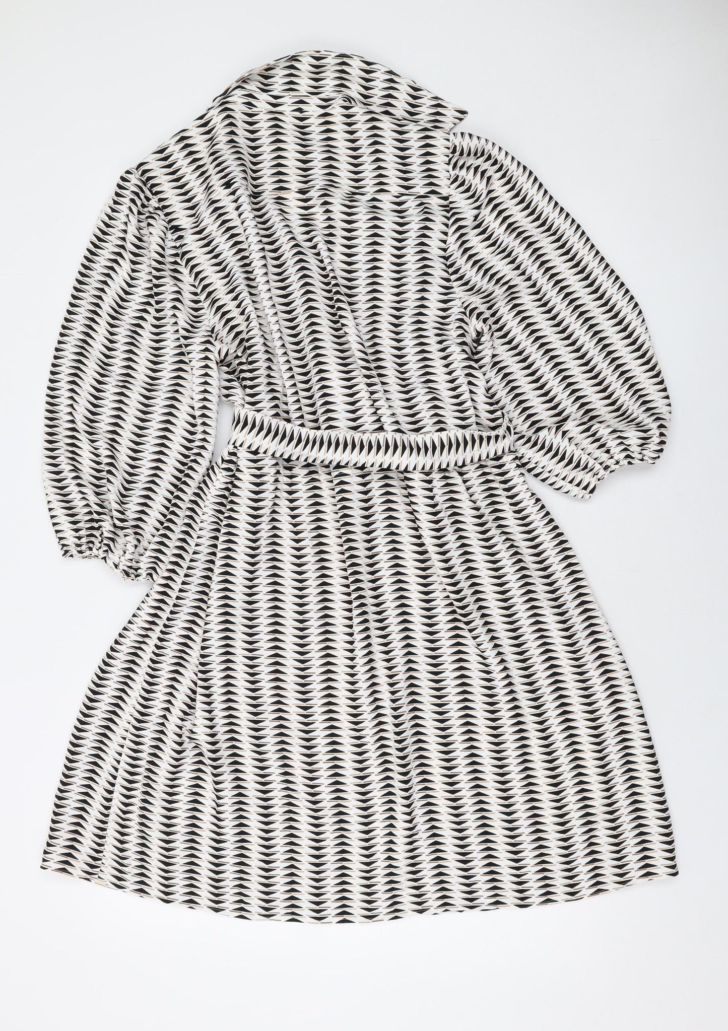Marks and Spencer Womens White Geometric Polyester A-Line Size 12 Collared Pullover