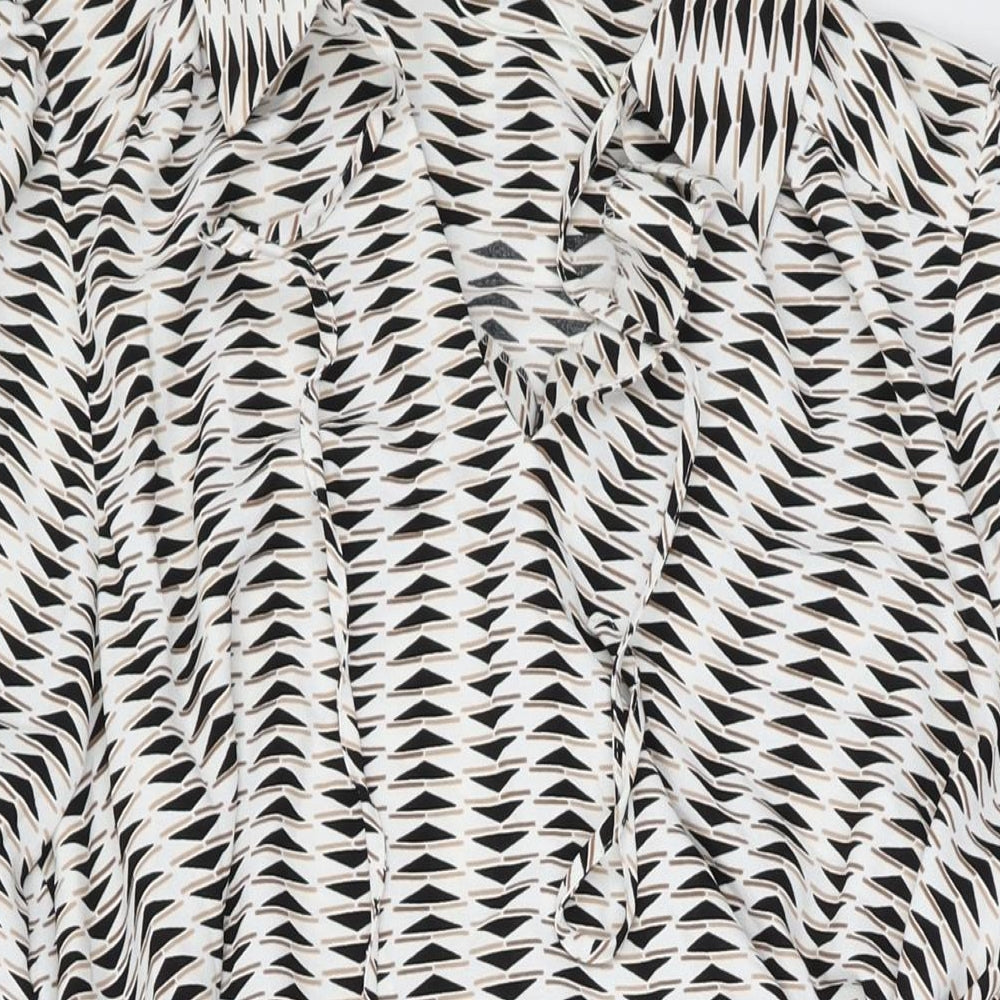 Marks and Spencer Womens White Geometric Polyester A-Line Size 12 Collared Pullover