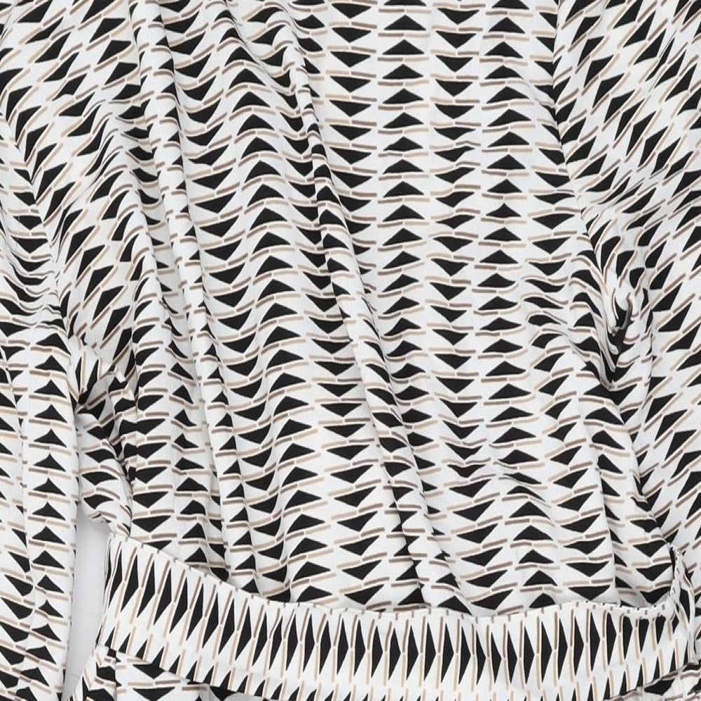 Marks and Spencer Womens White Geometric Polyester A-Line Size 12 Collared Pullover