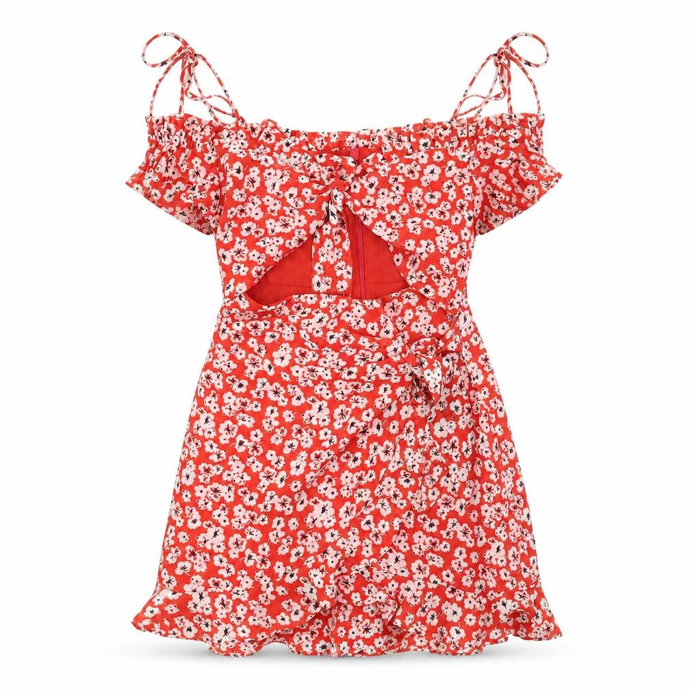 Topshop Womens Red Floral Polyester A-Line Size 6 V-Neck Zip