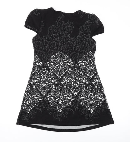 Apricot Womens Black Geometric Polyester A-Line Size S Scoop Neck Pullover