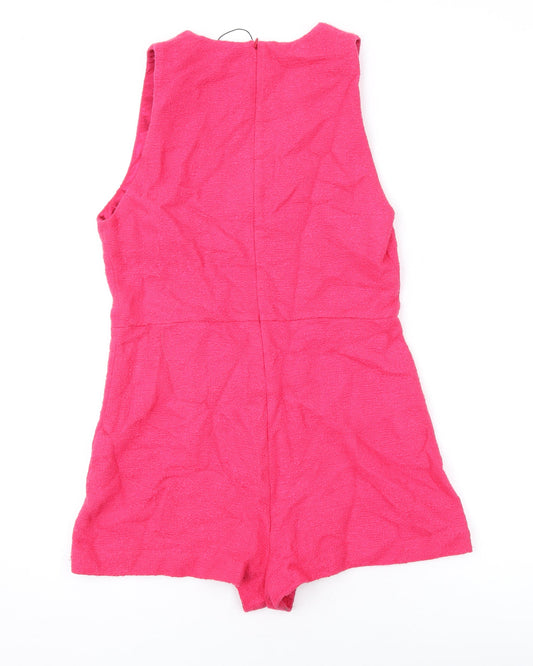 Zara Womens Pink Cotton Playsuit One-Piece Size S L3 in Zip