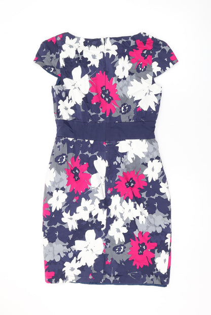 Per Una Womens Blue Floral Cotton A-Line Size 12 Boat Neck Zip