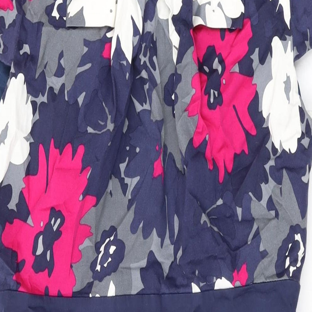 Per Una Womens Blue Floral Cotton A-Line Size 12 Boat Neck Zip