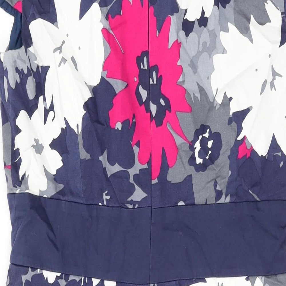 Per Una Womens Blue Floral Cotton A-Line Size 12 Boat Neck Zip