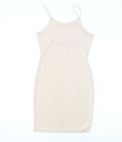 Boohoo Womens Beige Polyester Bodycon Size 12 Square Neck Pullover