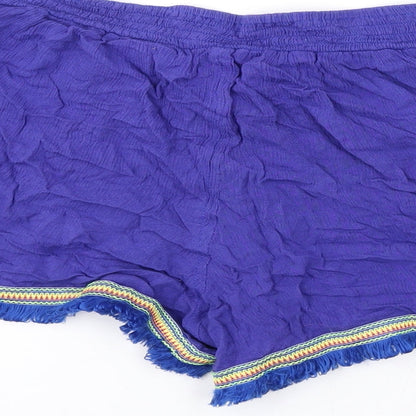 Boohoo Womens Blue Geometric Viscose Basic Shorts Size 12 L3 in Regular Drawstring