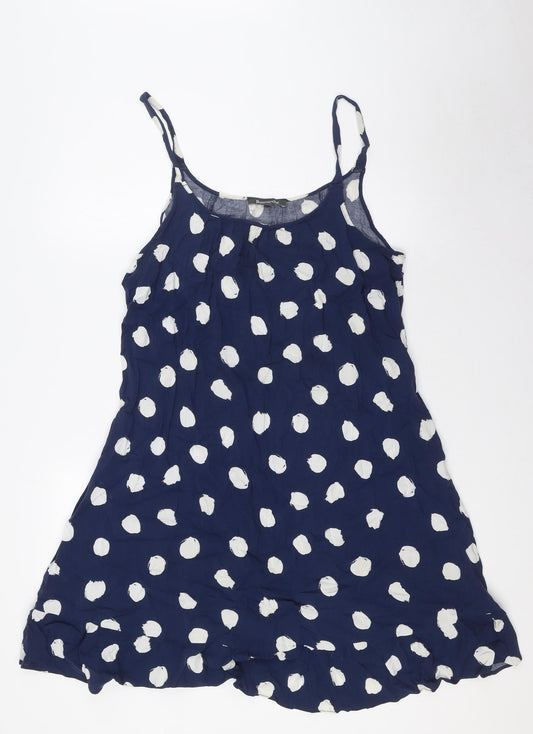 Bonmarché Womens Blue Polka Dot Viscose A-Line Size 14 Scoop Neck