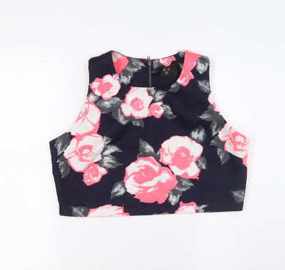 AX Womens Multicoloured Floral Polyester Cropped Tank Size 14 Round Neck