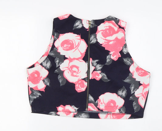 AX Womens Multicoloured Floral Polyester Cropped Tank Size 14 Round Neck