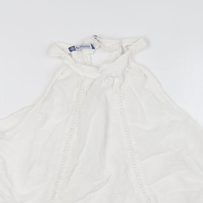La Contonniere Womens White 100% Cotton Basic Button-Up Size M Halter - Open Back