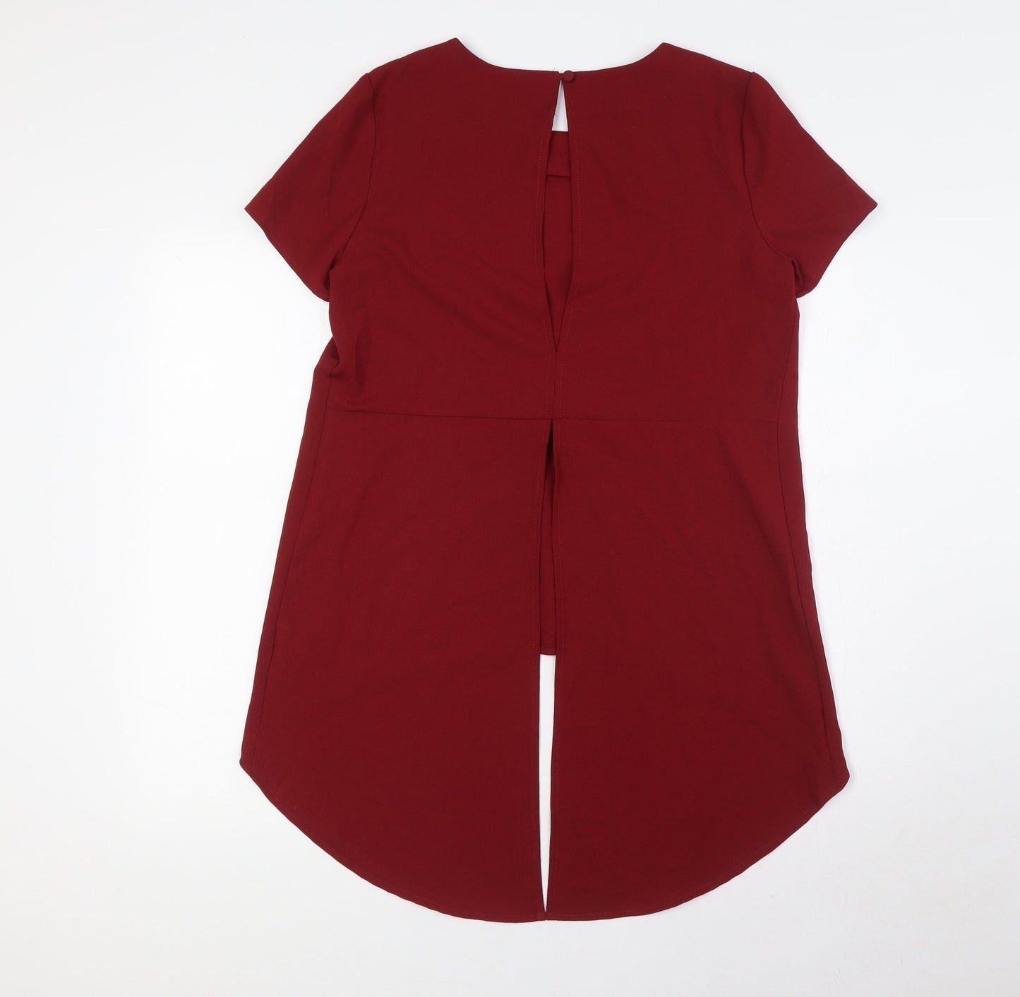 Glamorous Womens Red Polyester Basic Blouse Size S Round Neck - Open Back