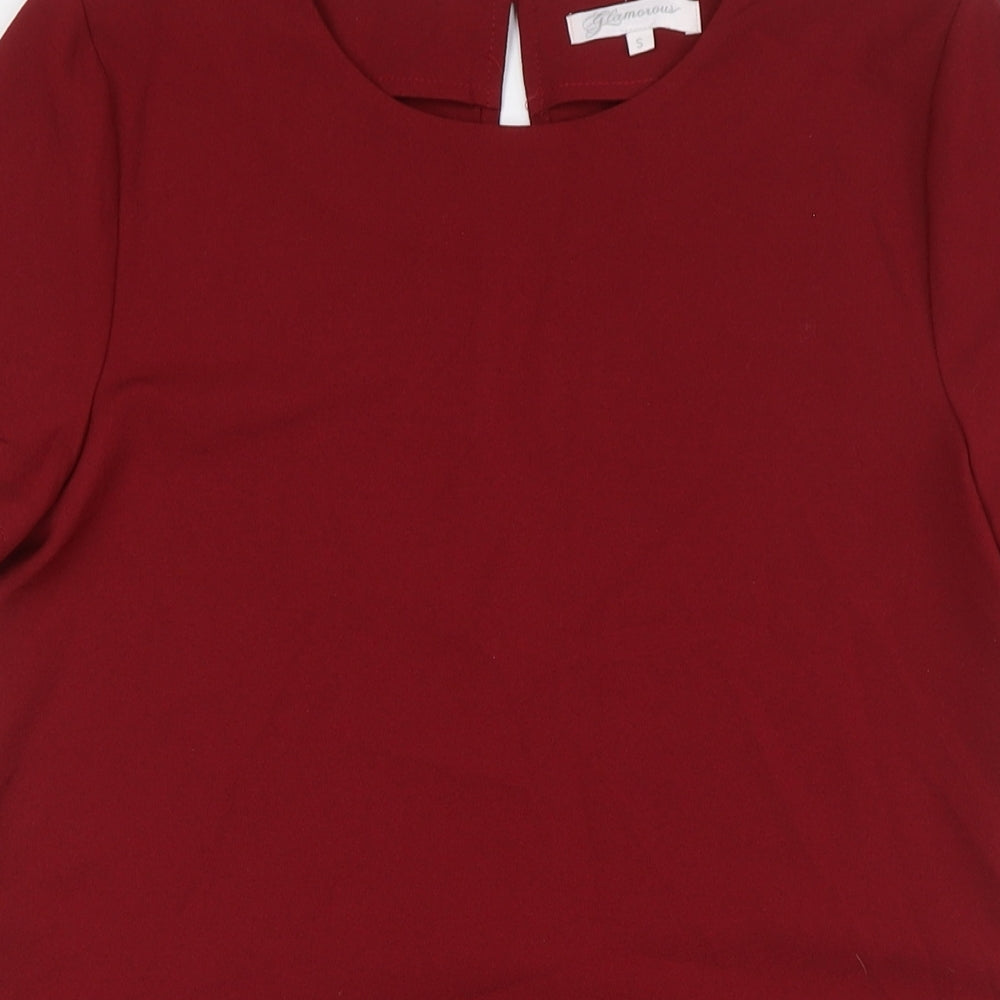 Glamorous Womens Red Polyester Basic Blouse Size S Round Neck - Open Back
