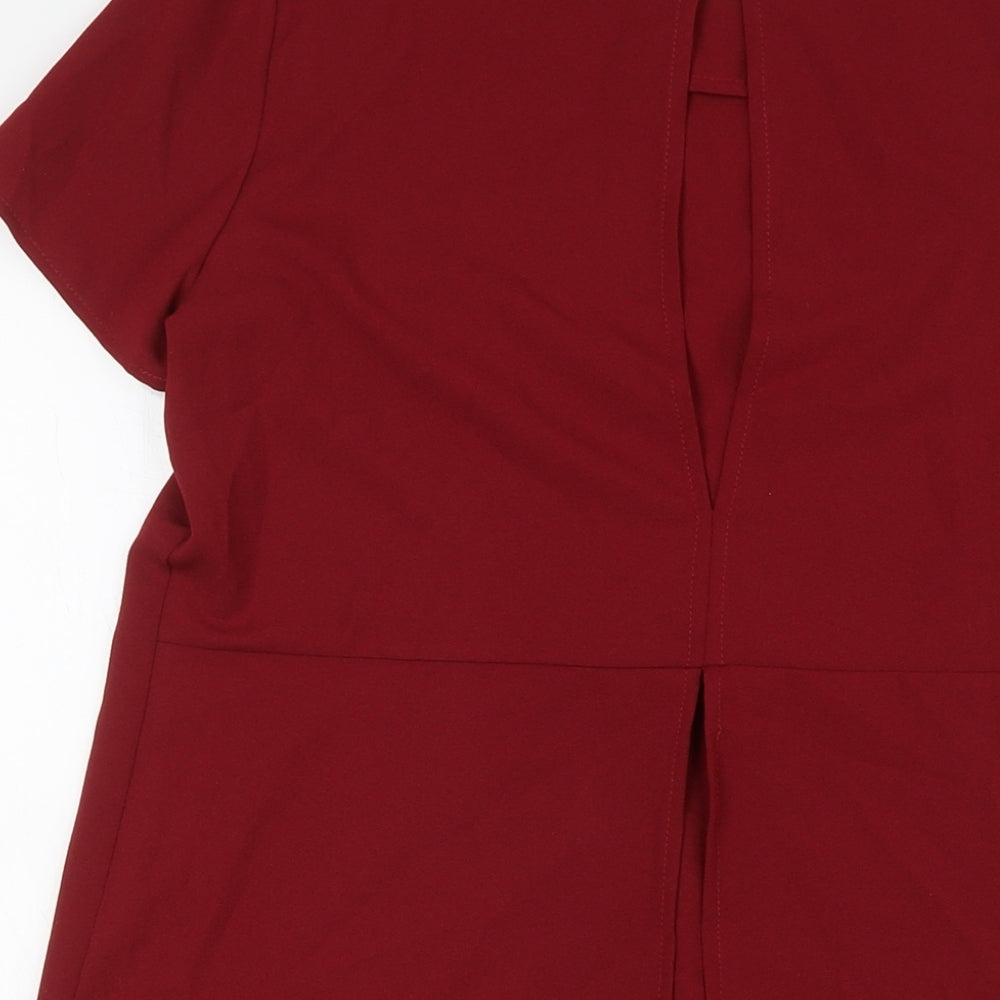 Glamorous Womens Red Polyester Basic Blouse Size S Round Neck - Open Back