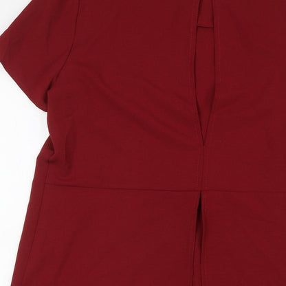 Glamorous Womens Red Polyester Basic Blouse Size S Round Neck - Open Back