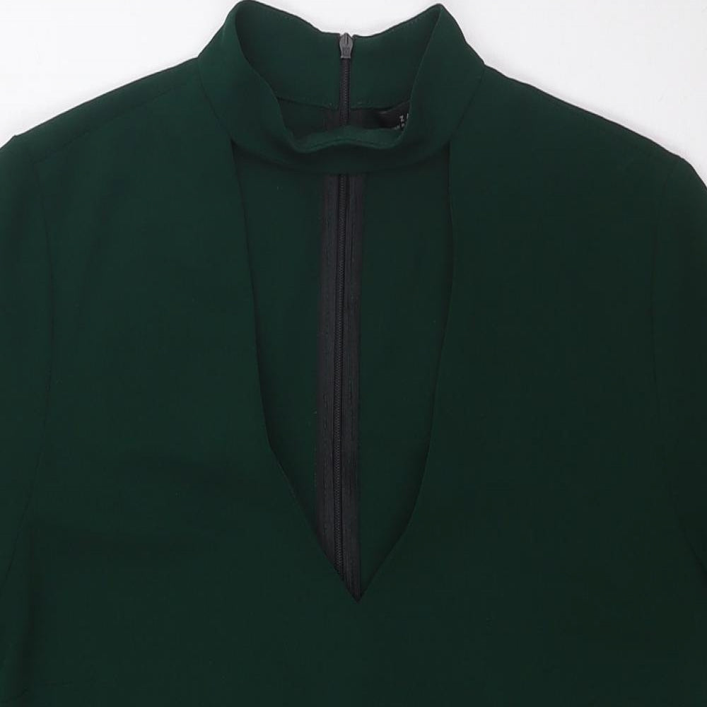 Zara Womens Green Polyester Pencil Dress Size XS Mock Neck