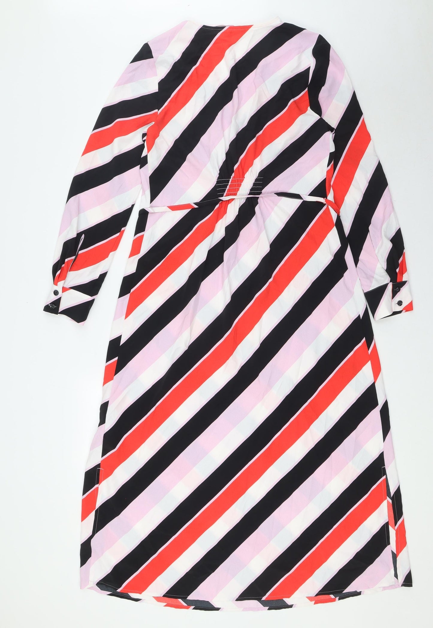 Marks and Spencer Womens Multicoloured Striped Polyester Shirt Dress Size 6 V-Neck - Belted
