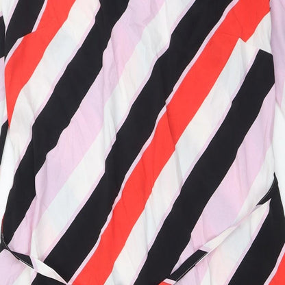 Marks and Spencer Womens Multicoloured Striped Polyester Shirt Dress Size 6 V-Neck - Belted