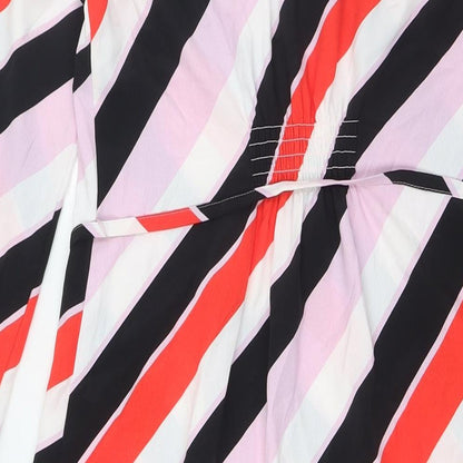 Marks and Spencer Womens Multicoloured Striped Polyester Shirt Dress Size 6 V-Neck - Belted