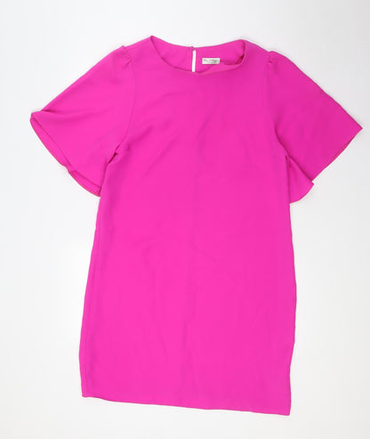 Miss Selfridge Womens Pink Polyester A-Line Size 12 Boat Neck Button