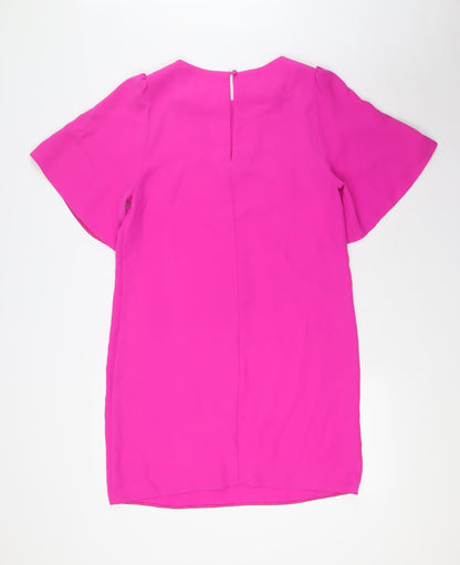 Miss Selfridge Womens Pink Polyester A-Line Size 12 Boat Neck Button