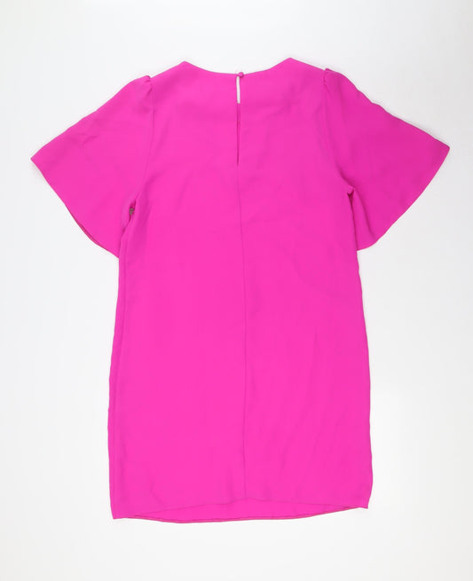 Miss Selfridge Womens Pink Polyester A-Line Size 12 Boat Neck Button
