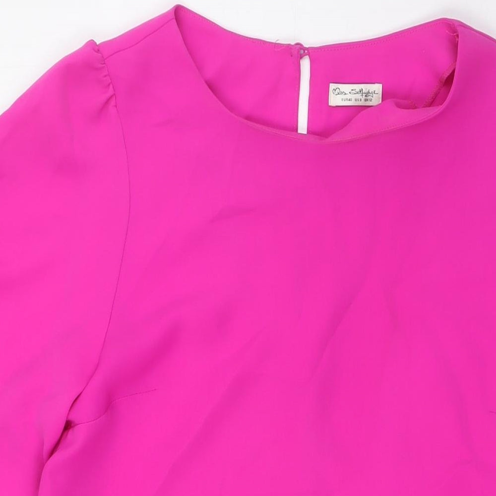 Miss Selfridge Womens Pink Polyester A-Line Size 12 Boat Neck Button