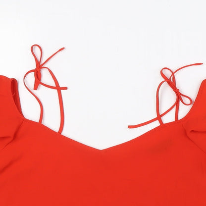 Womens UK Size 8 Topshop Red Basic Blouse