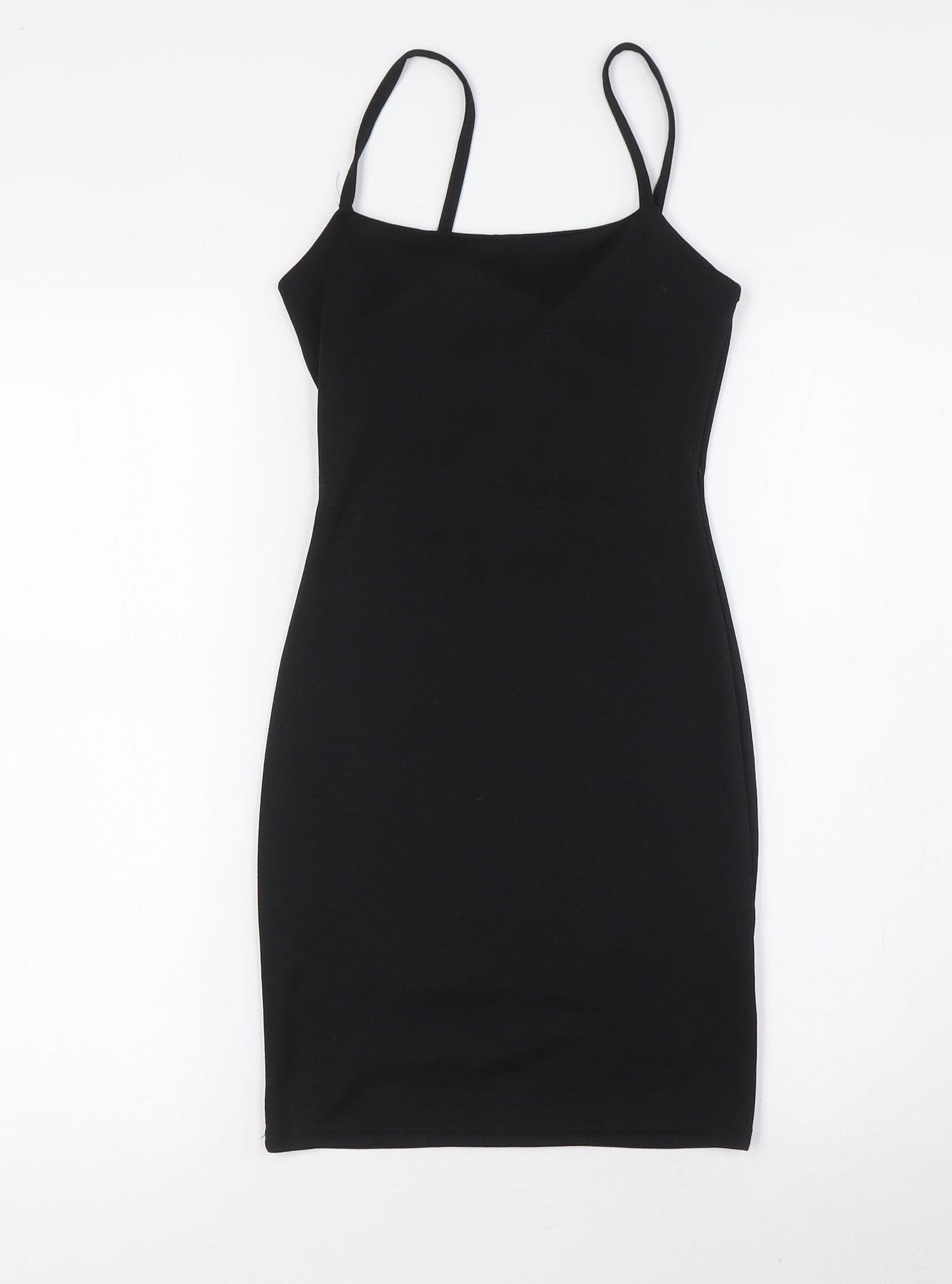 PRETTYLITTLETHING Womens Black Polyester Pencil Dress Size 4 Square Neck