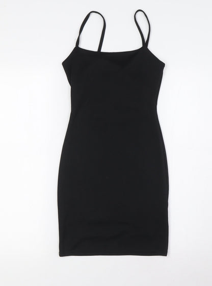 PRETTYLITTLETHING Womens Black Polyester Pencil Dress Size 4 Square Neck