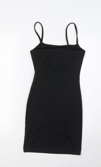 PRETTYLITTLETHING Womens Black Polyester Pencil Dress Size 4 Square Neck