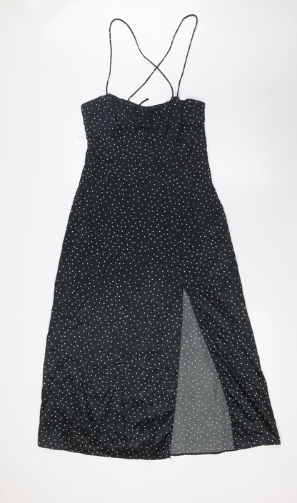 Zara Womens Black Polka Dot Polyester A-Line Size M Scoop Neck Zip