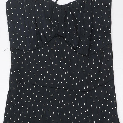 Zara Womens Black Polka Dot Polyester A-Line Size M Scoop Neck Zip