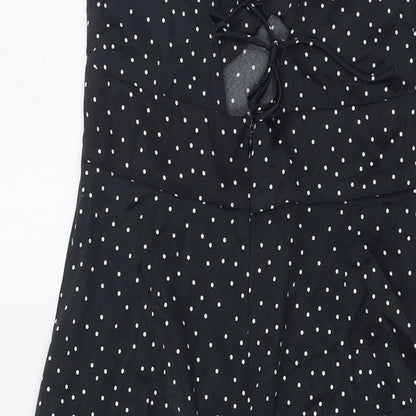Zara Womens Black Polka Dot Polyester A-Line Size M Scoop Neck Zip