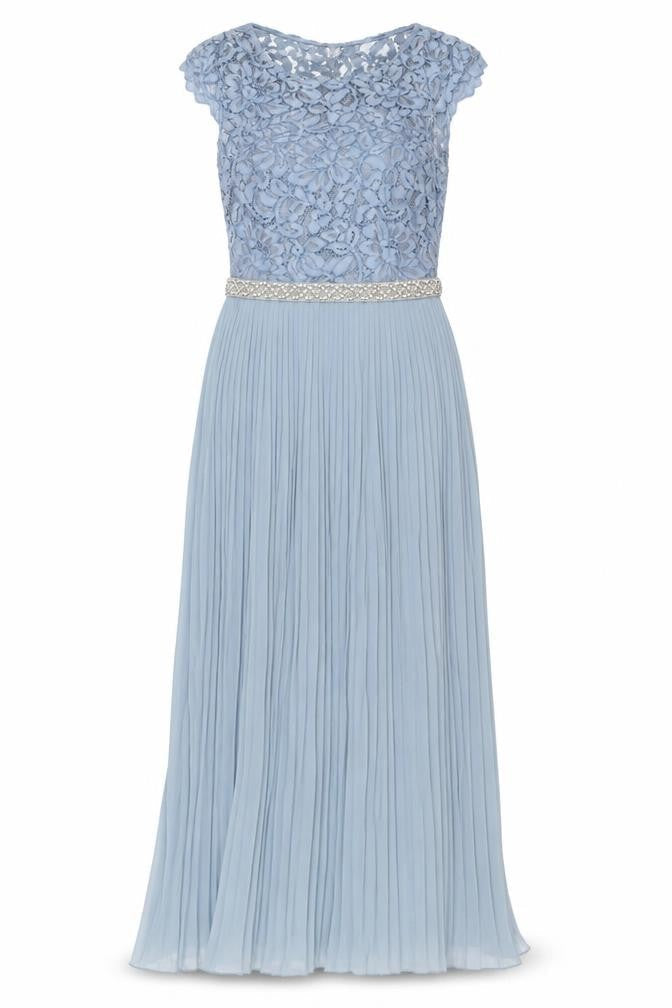 H&M Womens Blue Polyester A-Line Size 6 Boat Neck Zip - Pleated
