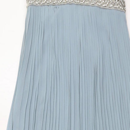 H&M Womens Blue Polyester A-Line Size 6 Boat Neck Zip - Pleated