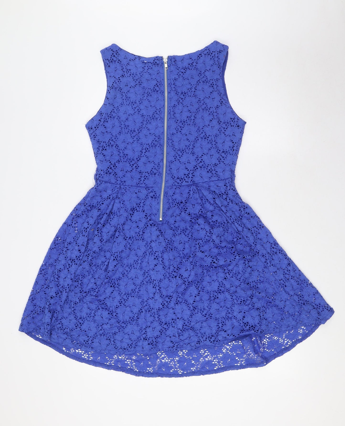 Mela Loves London Womens Blue Polyester A-Line Size 12 Boat Neck Zip