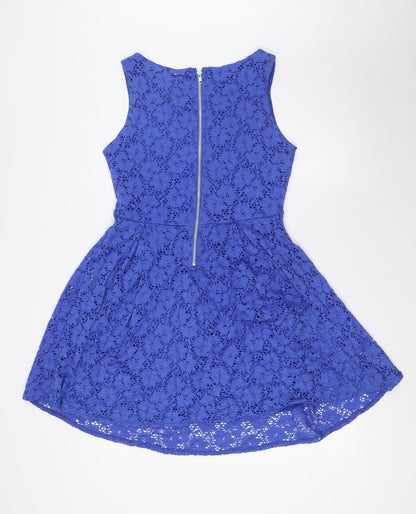 Mela Loves London Womens Blue Polyester A-Line Size 12 Boat Neck Zip